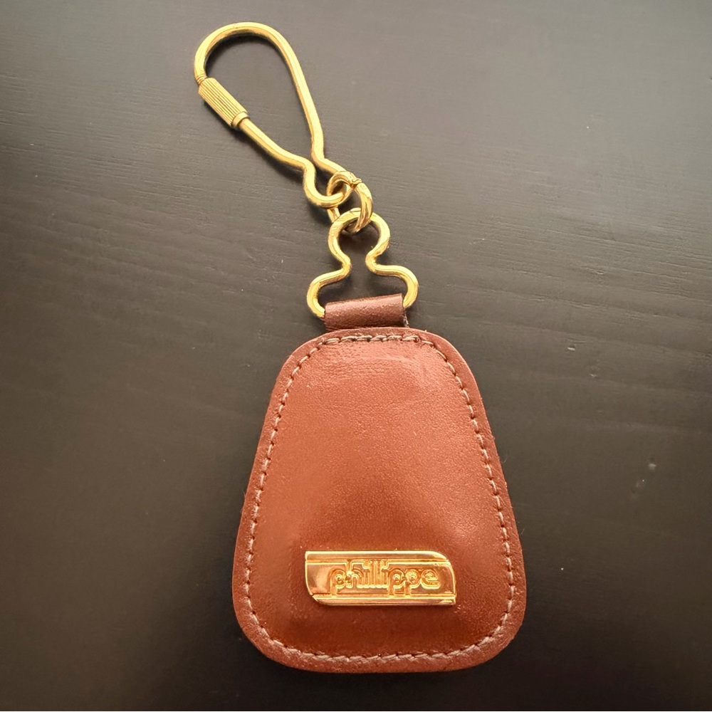 Philippe Brown Leather Key Fob with Gold Hardware Keychain High Quality Luxury